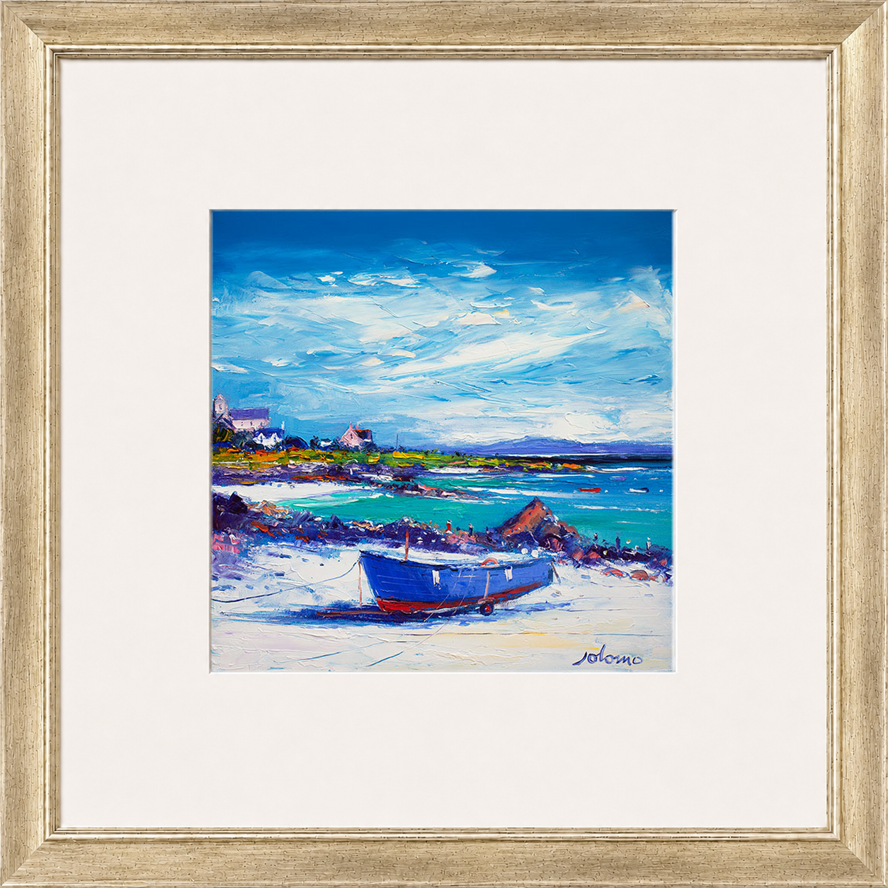 Down In The Rocks Waiting for The Ferry by Jolomo - Scottish coastal harbour artwork framed wall art print, product image 6