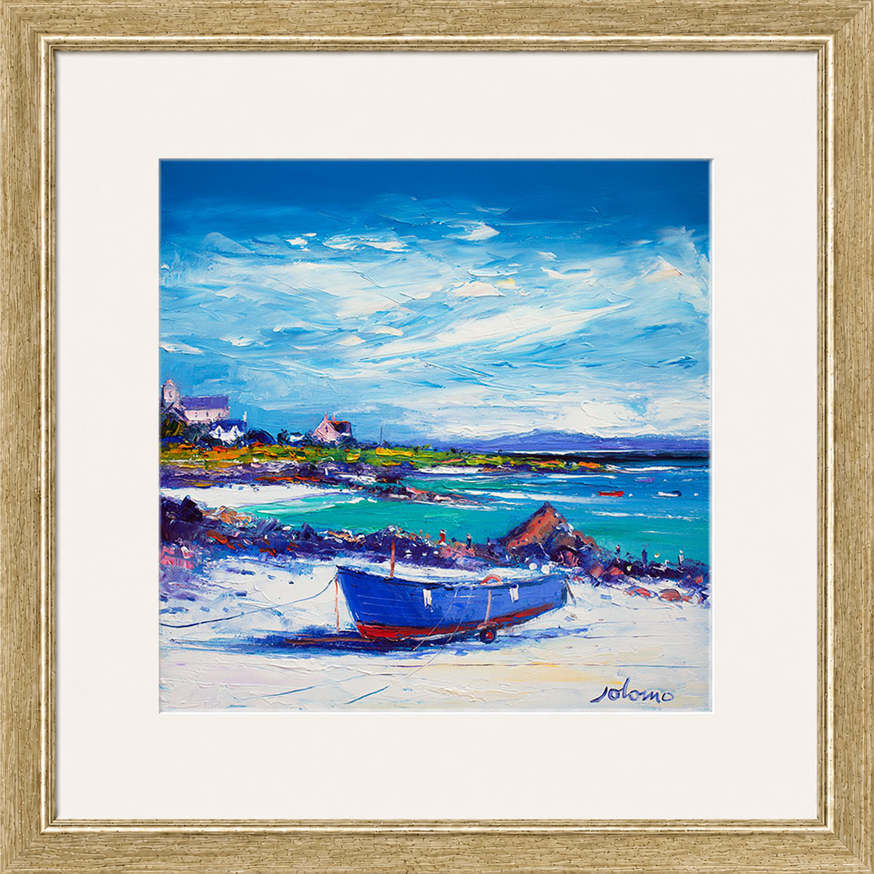 Down In The Rocks Waiting for The Ferry by Jolomo - Scottish coastal harbour artwork framed wall art print, product image 18
