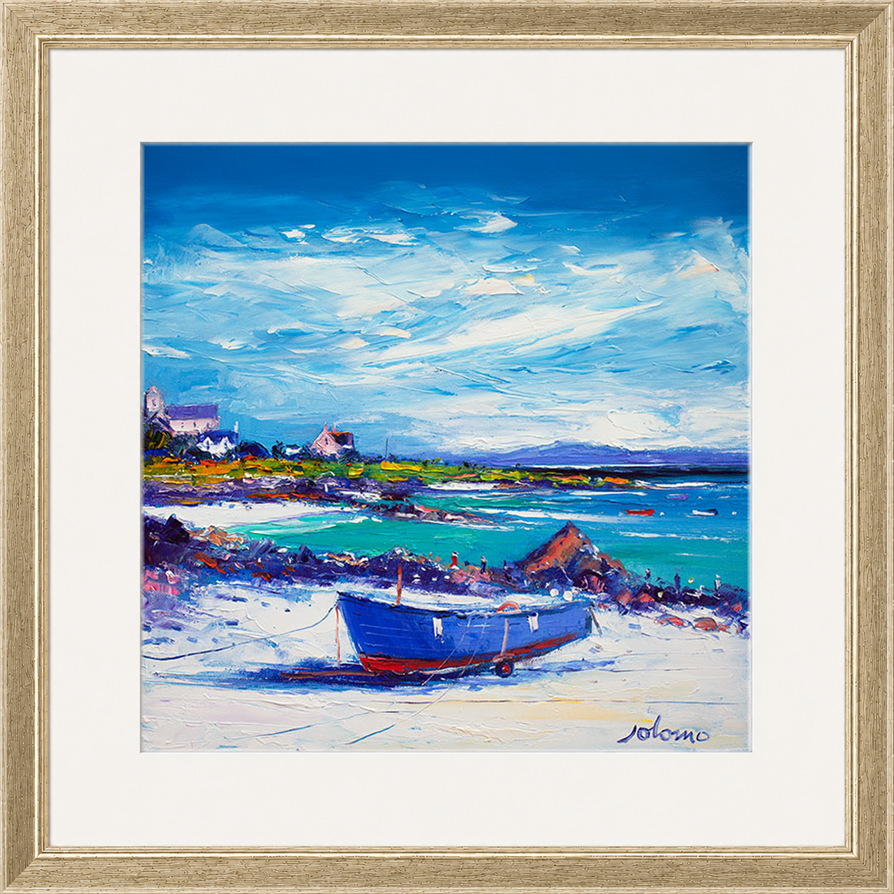 Down In The Rocks Waiting for The Ferry by Jolomo - Scottish coastal harbour artwork framed wall art print, product image 24