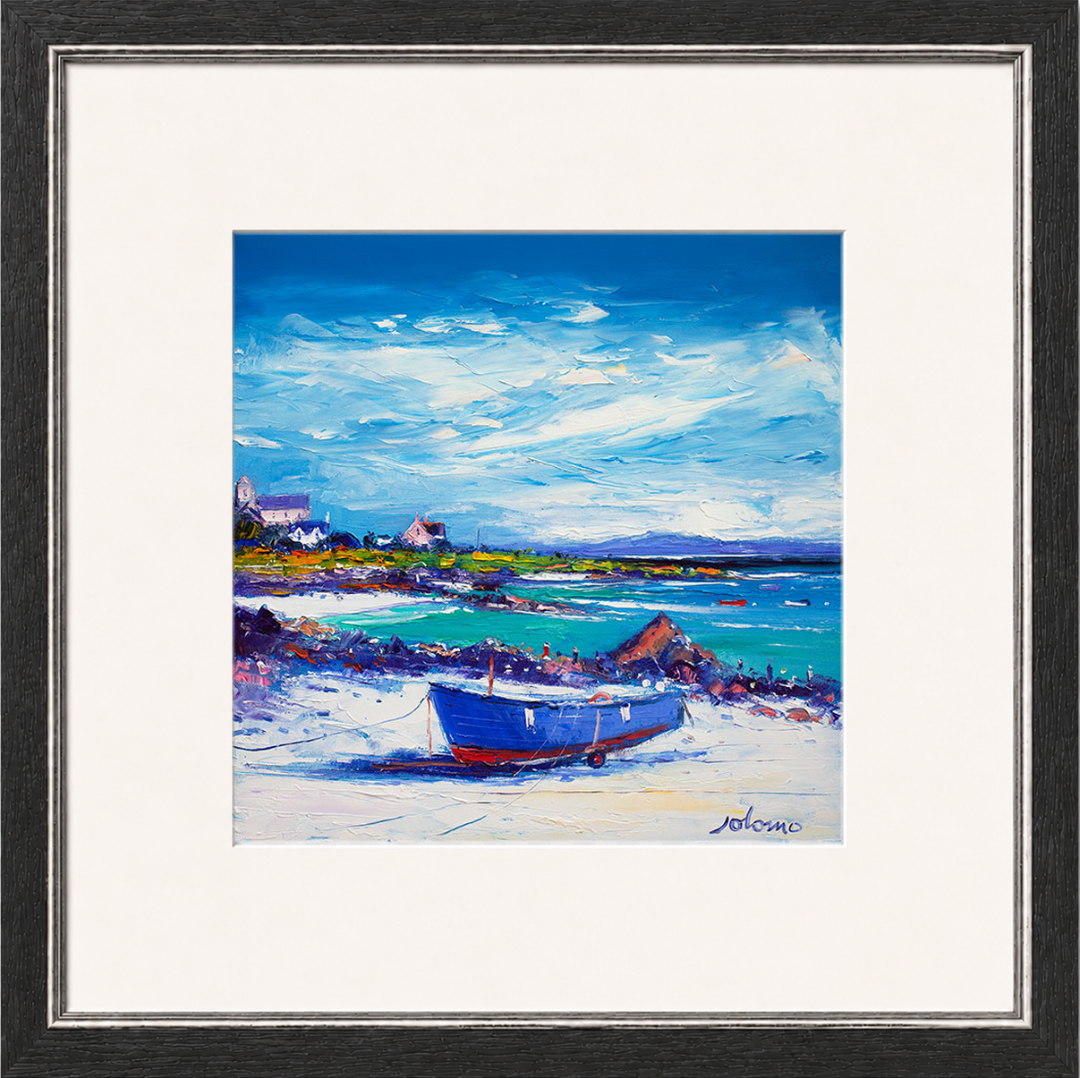 Down In The Rocks Waiting for The Ferry by Jolomo - Scottish coastal harbour artwork framed wall art print, product image 8