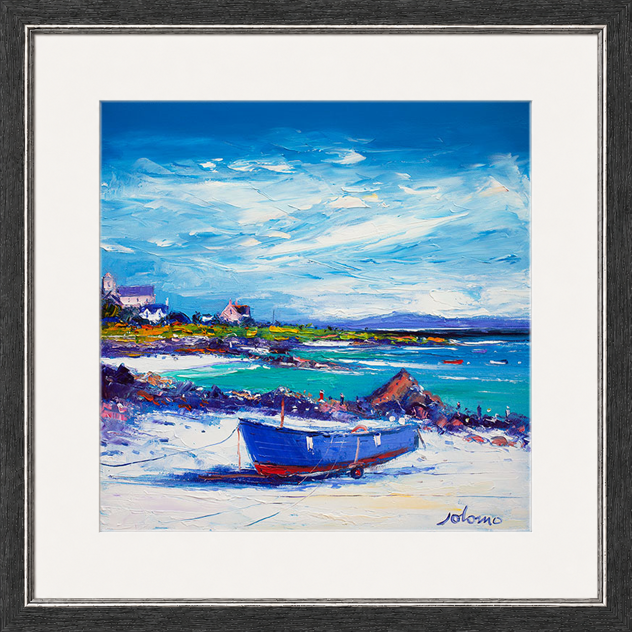 Down In The Rocks Waiting for The Ferry by Jolomo - Scottish coastal harbour artwork framed wall art print, product image 20