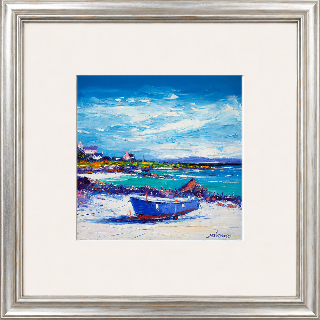 Down In The Rocks Waiting for The Ferry by Jolomo - Scottish coastal harbour artwork framed wall art print, product image 5