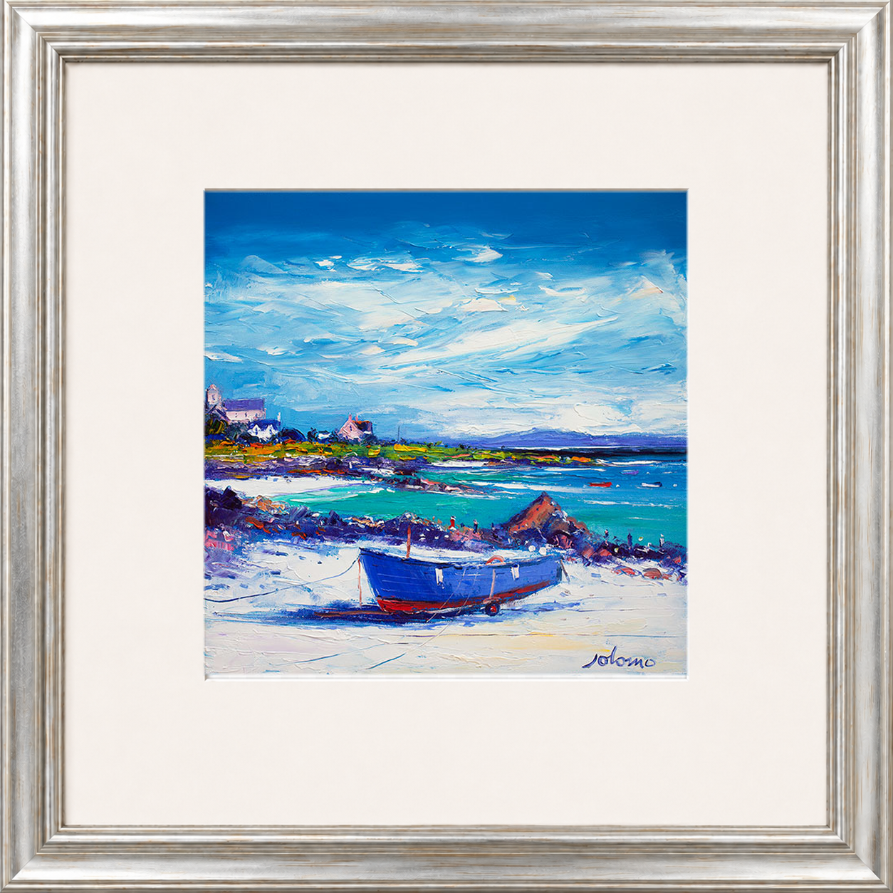 Down In The Rocks Waiting for The Ferry by Jolomo - Scottish coastal harbour artwork framed wall art print, product image 11