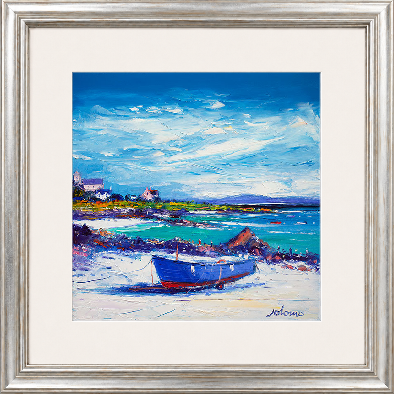 Down In The Rocks Waiting for The Ferry by Jolomo - Scottish coastal harbour artwork framed wall art print, product image 17