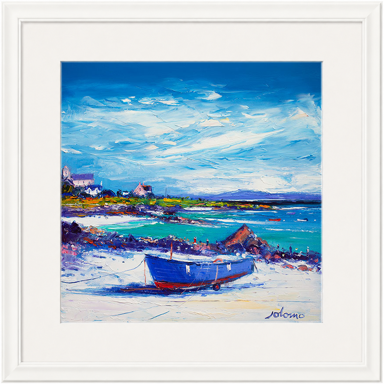 Down In The Rocks Waiting for The Ferry by Jolomo - Scottish coastal harbour artwork framed wall art print, product image 22
