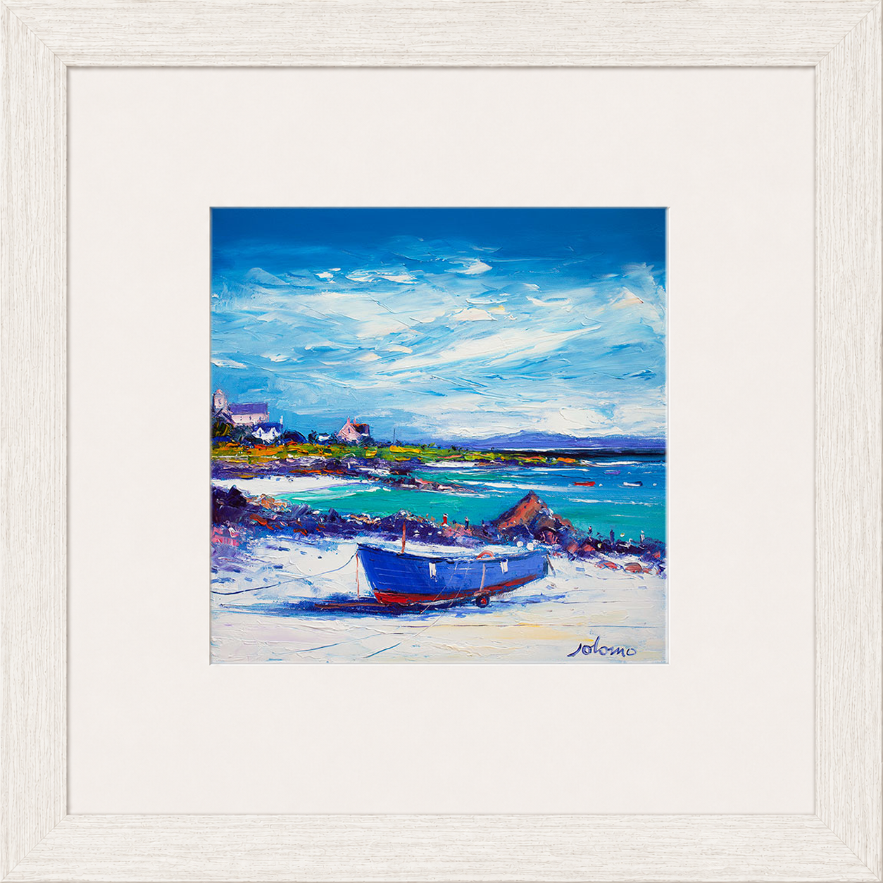 Down In The Rocks Waiting for The Ferry by Jolomo - Scottish coastal harbour artwork framed wall art print, product image 7