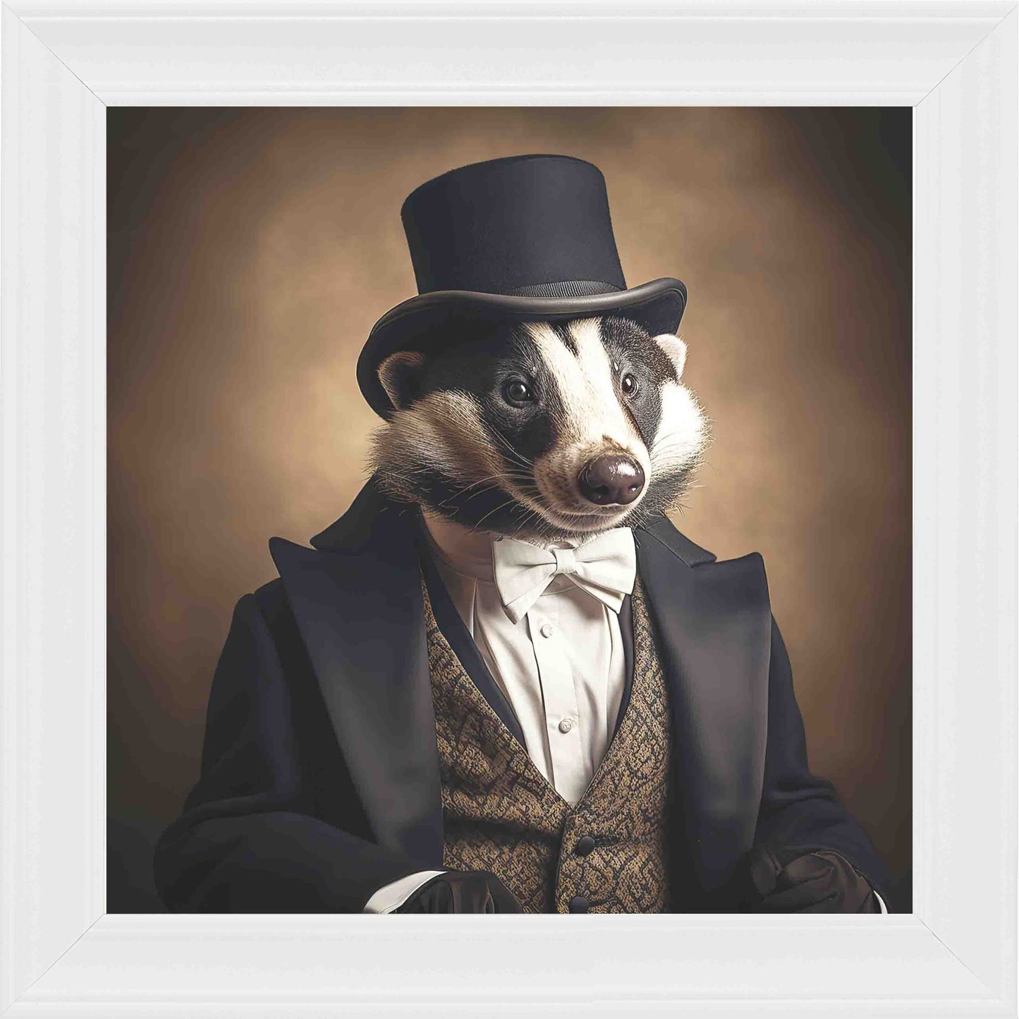 Dressed Up Badger Male Framed Wall Art - White