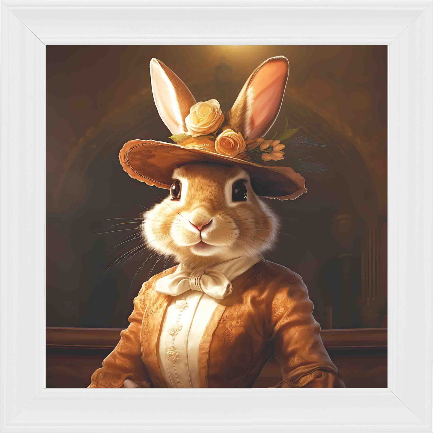 Dressed Up Bunny Female Framed Wall Art - White