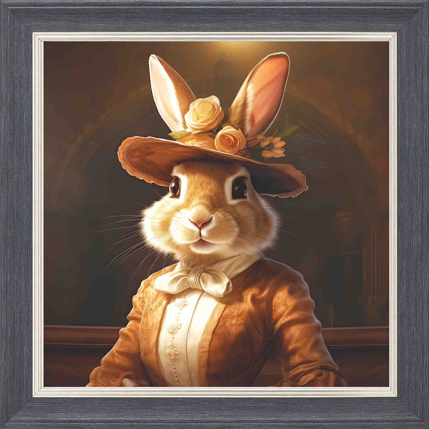 Dressed Up Bunny Female Framed Wall Art - Grey with Silver Trim