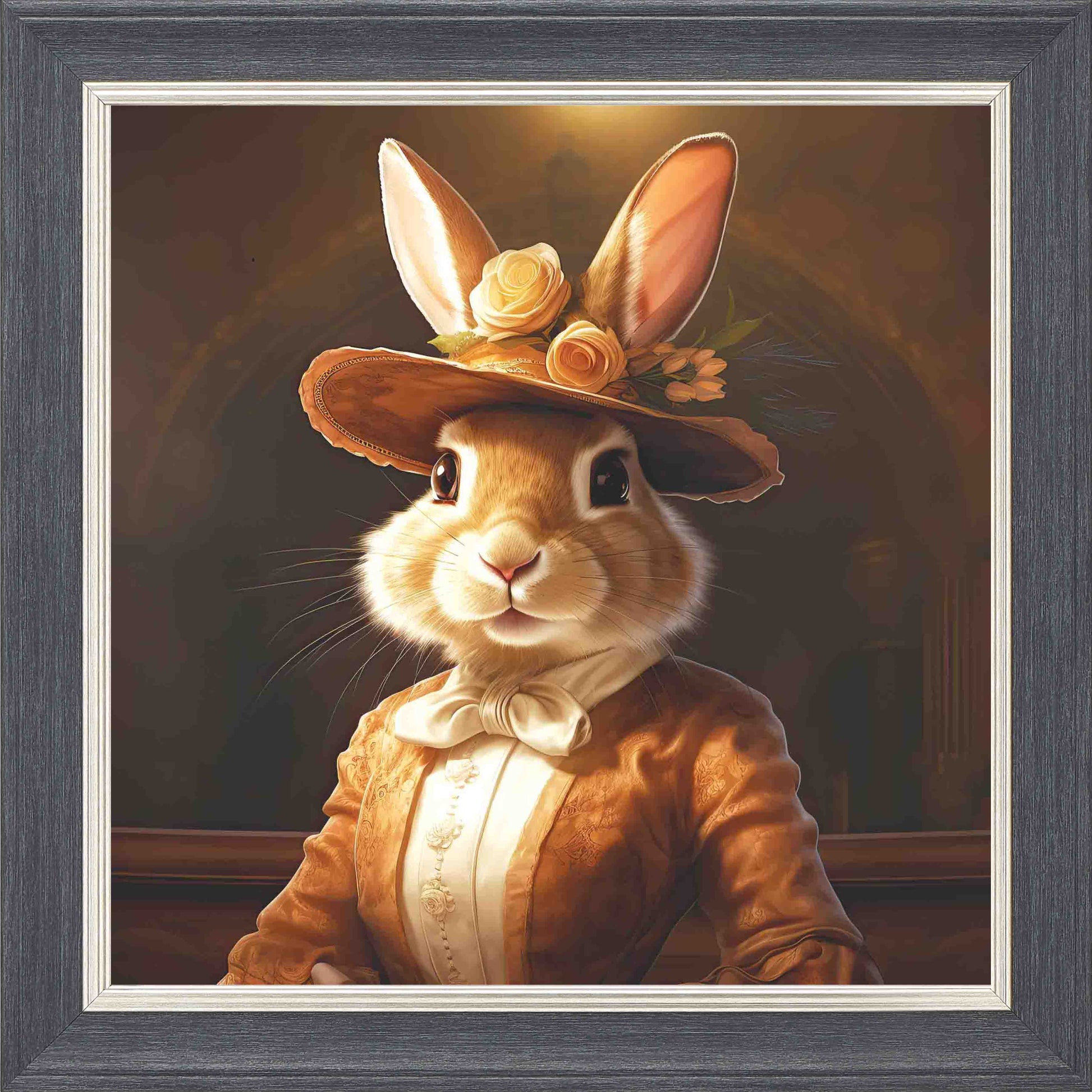 Dressed Up Bunny Female Framed Wall Art - Grey with Silver Trim