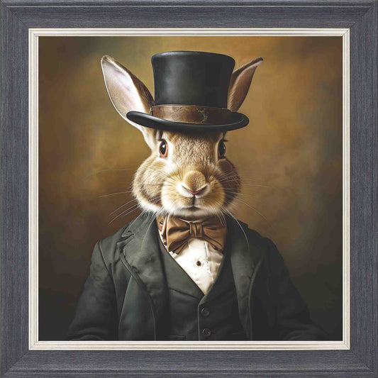 Dressed Up Bunny Male Framed Wall Art - Grey with Silver Trim