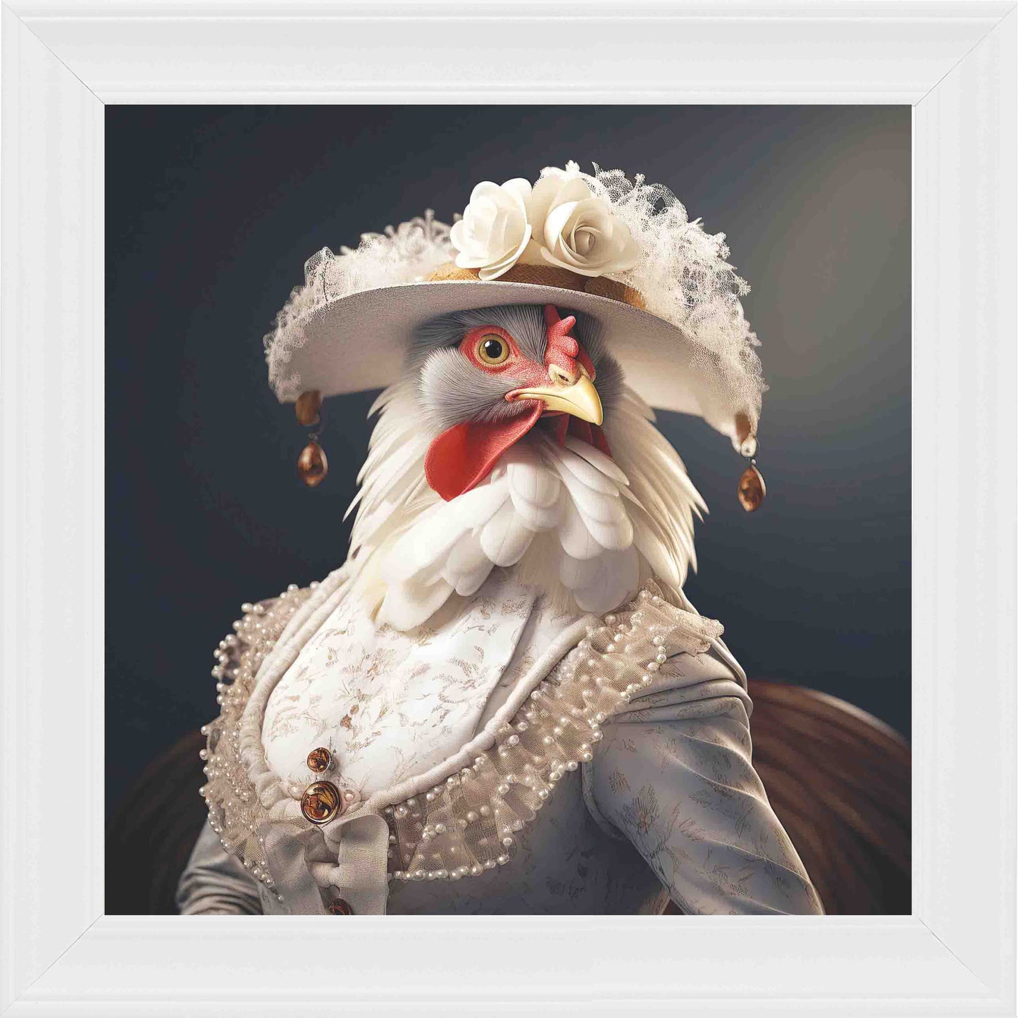 Dressed Up Chicken Framed Wall Art - White