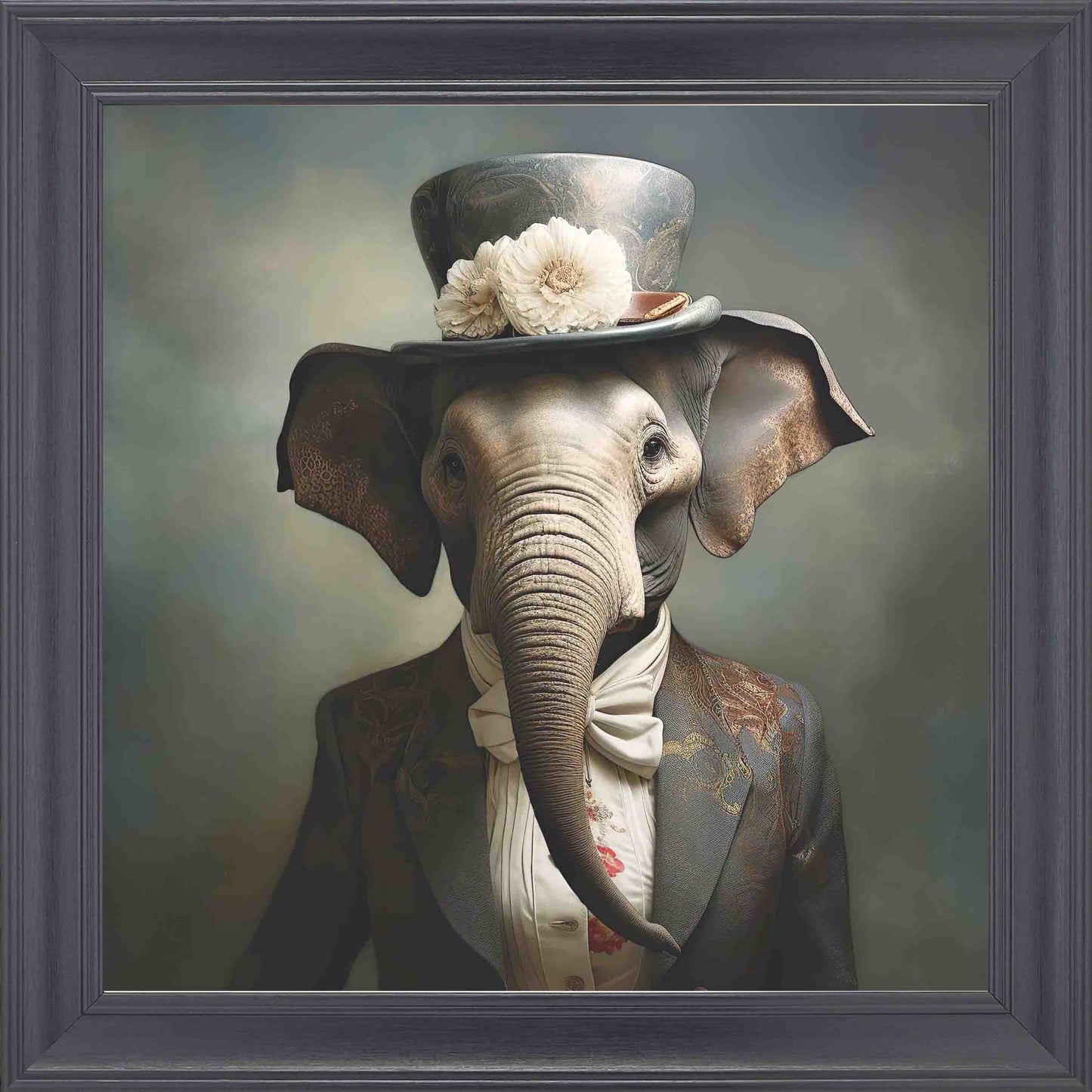 Dressed Up Elephant Female Framed Wall Art - Black