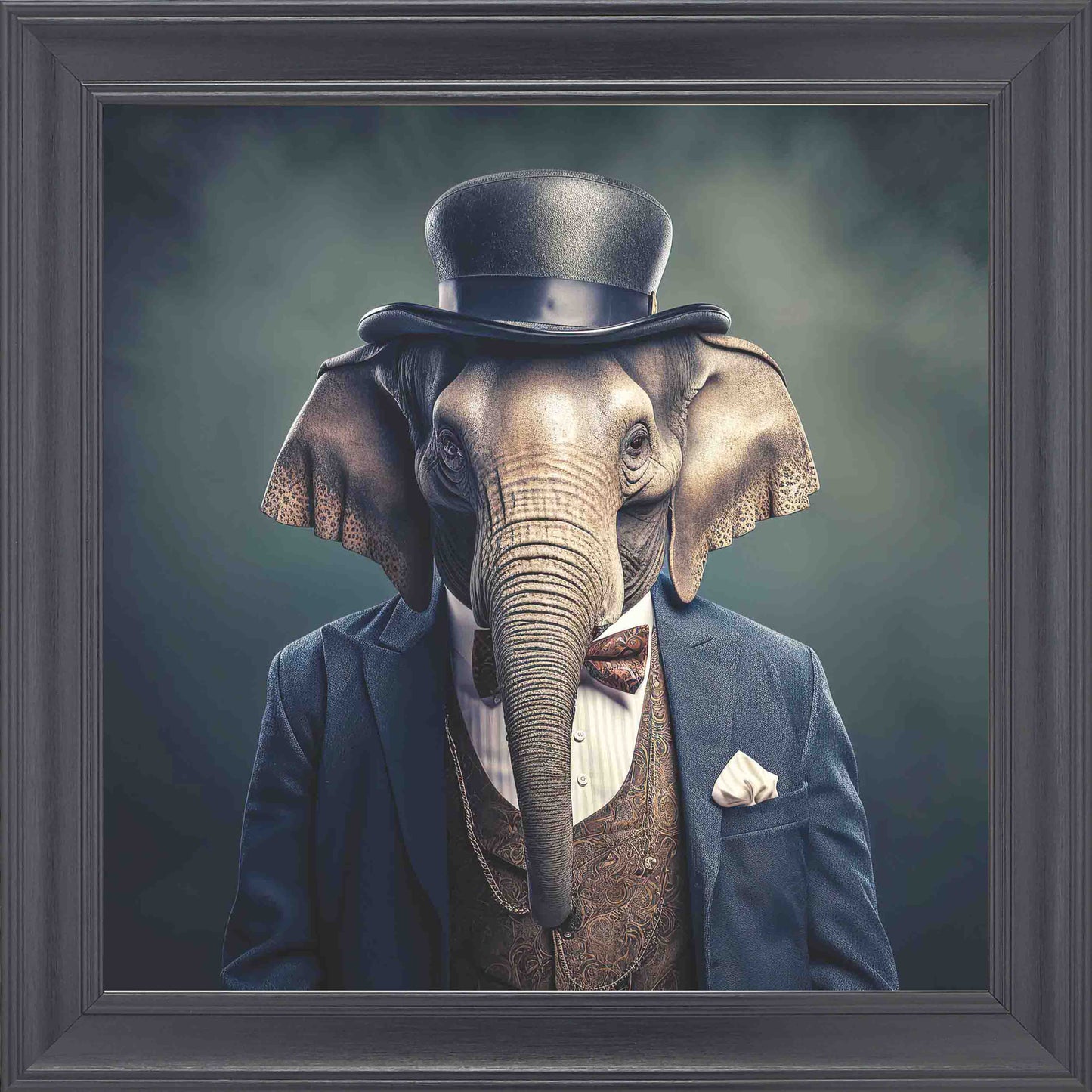 Dressed Up Elephant Male Framed Wall Art - Black