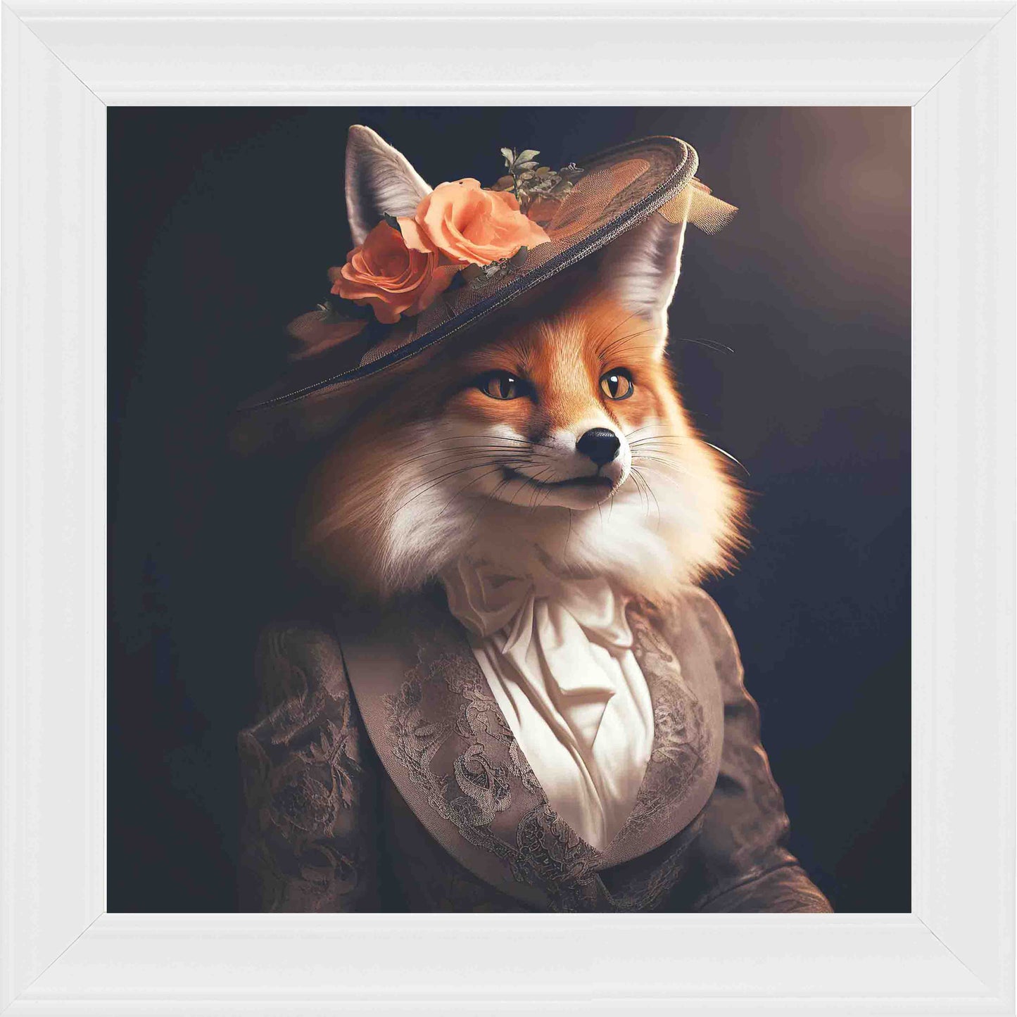 Dressed Up Fox Female Framed Wall Art - White