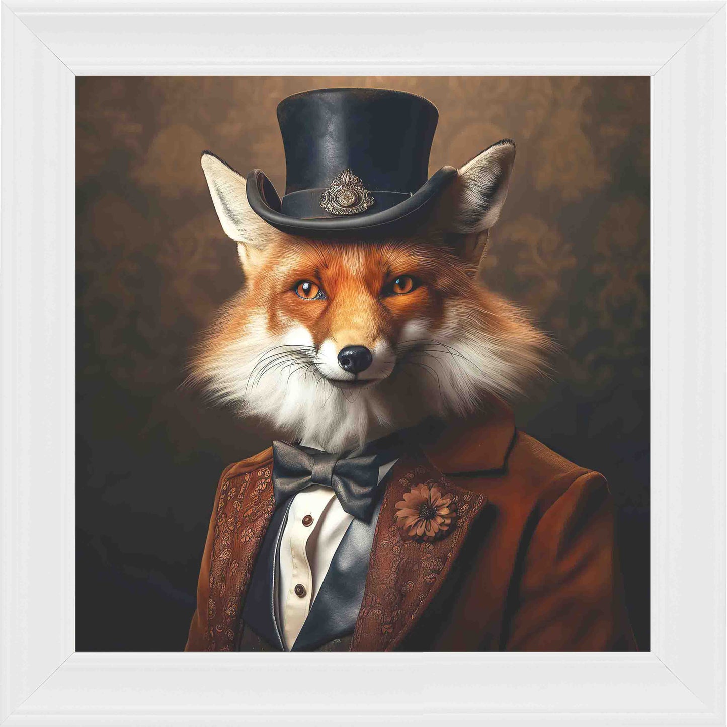 Dressed Up Fox Male Framed Wall Art - White