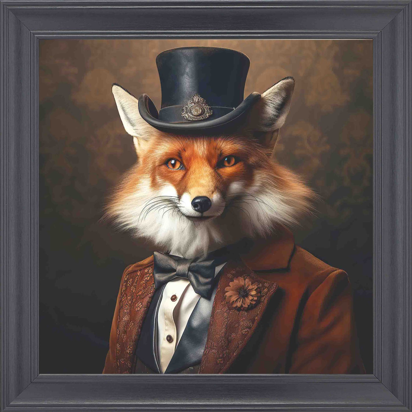 Dressed Up Fox Male Framed Wall Art - Black