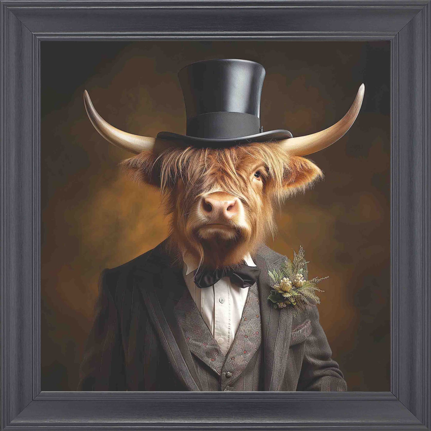 Dressed Up Highland Cow Male Framed Wall Art - Black