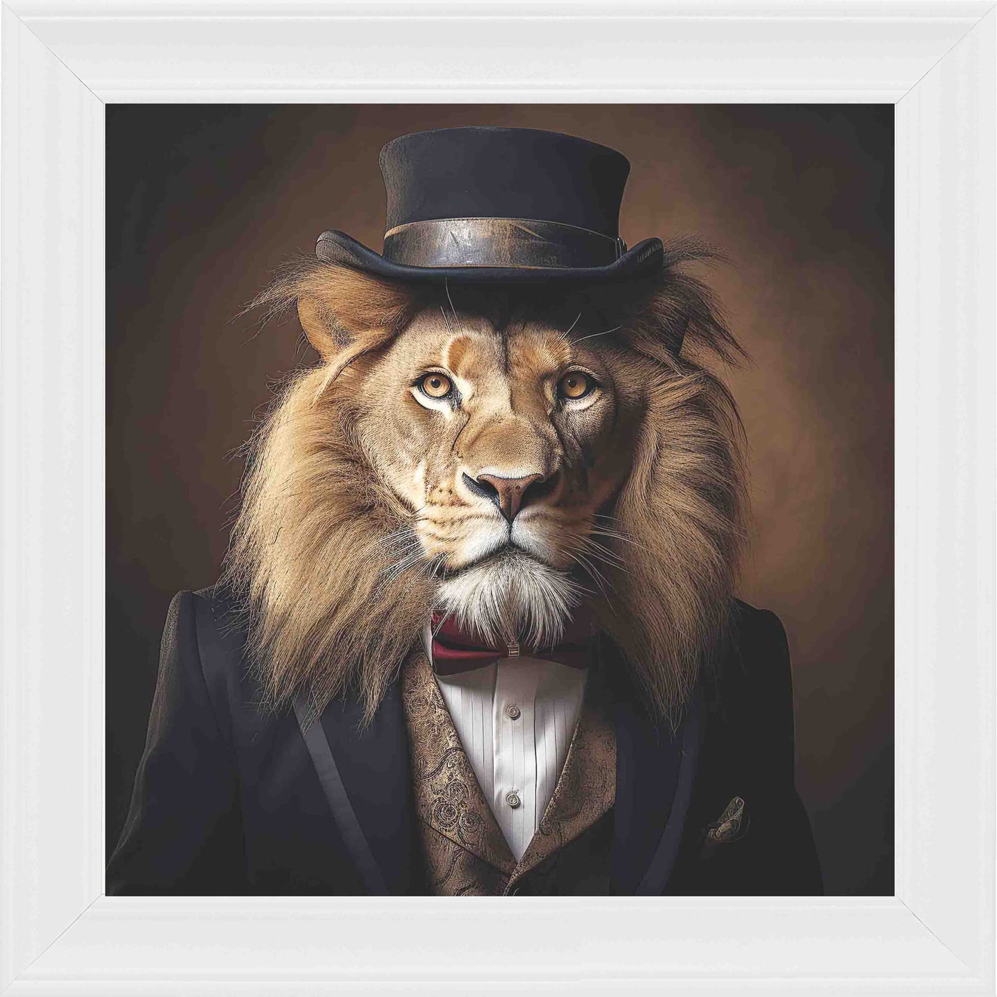 Dressed Up Lion Framed Wall Art - White