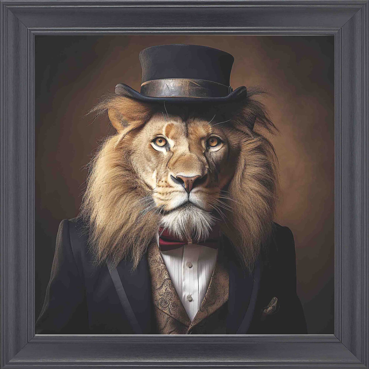 Dressed Up Lion Framed Wall Art - Black
