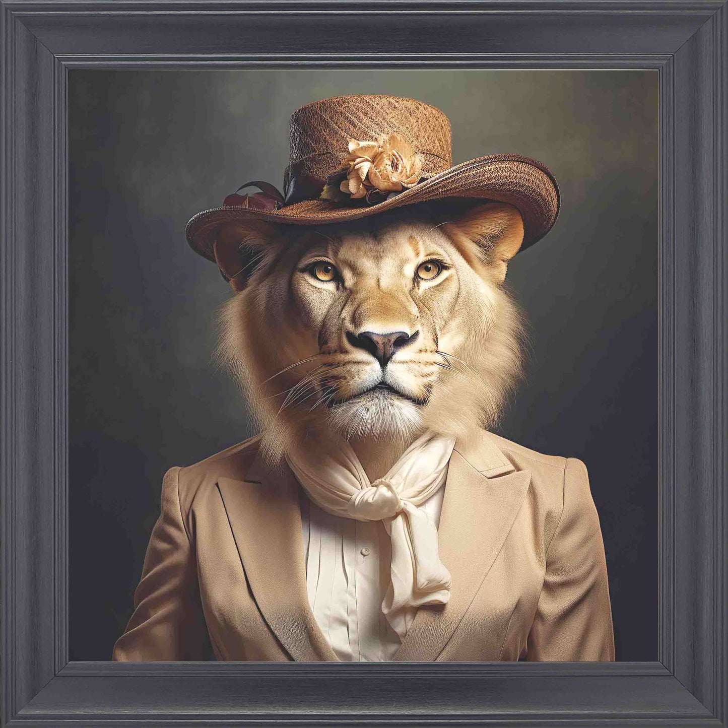 Dressed Up Lionness Framed Wall Art - Black