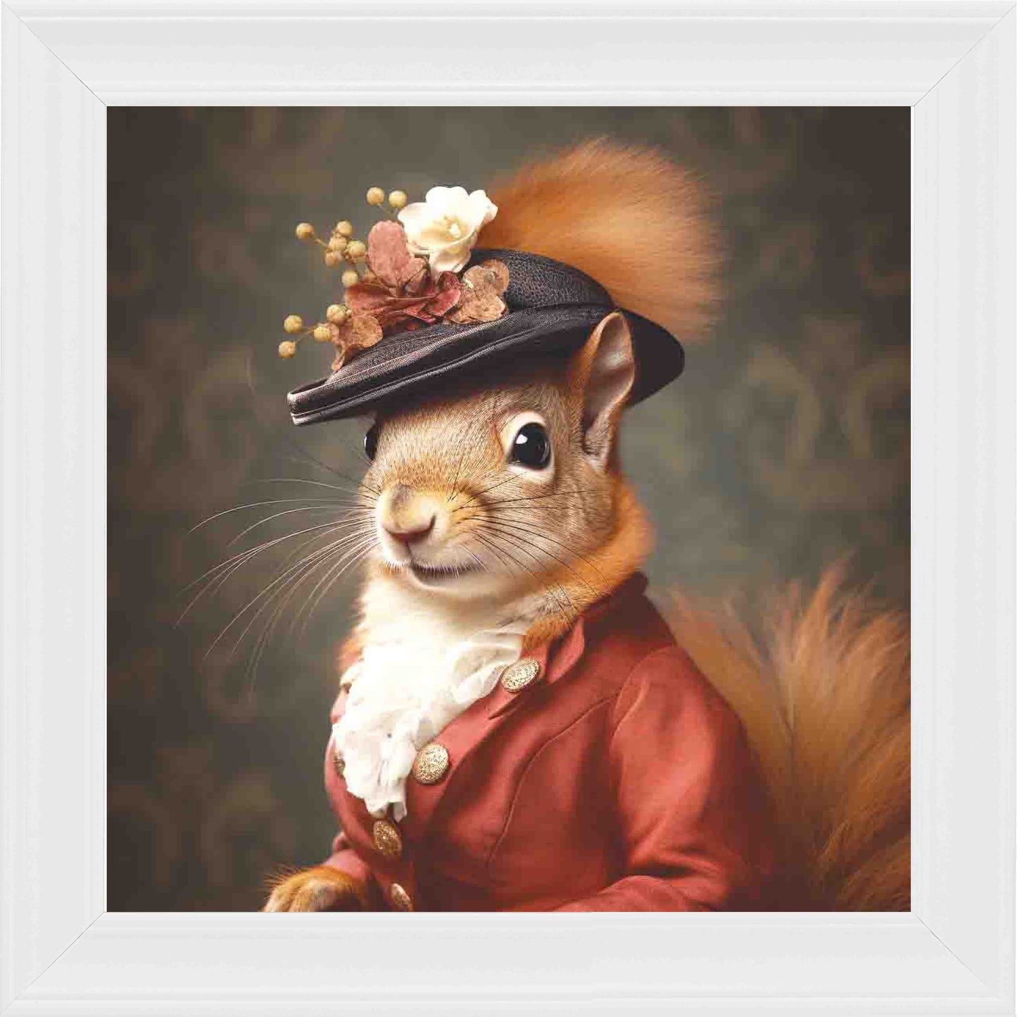 Dressed Up Red Squirrel Female Framed Wall Art - White