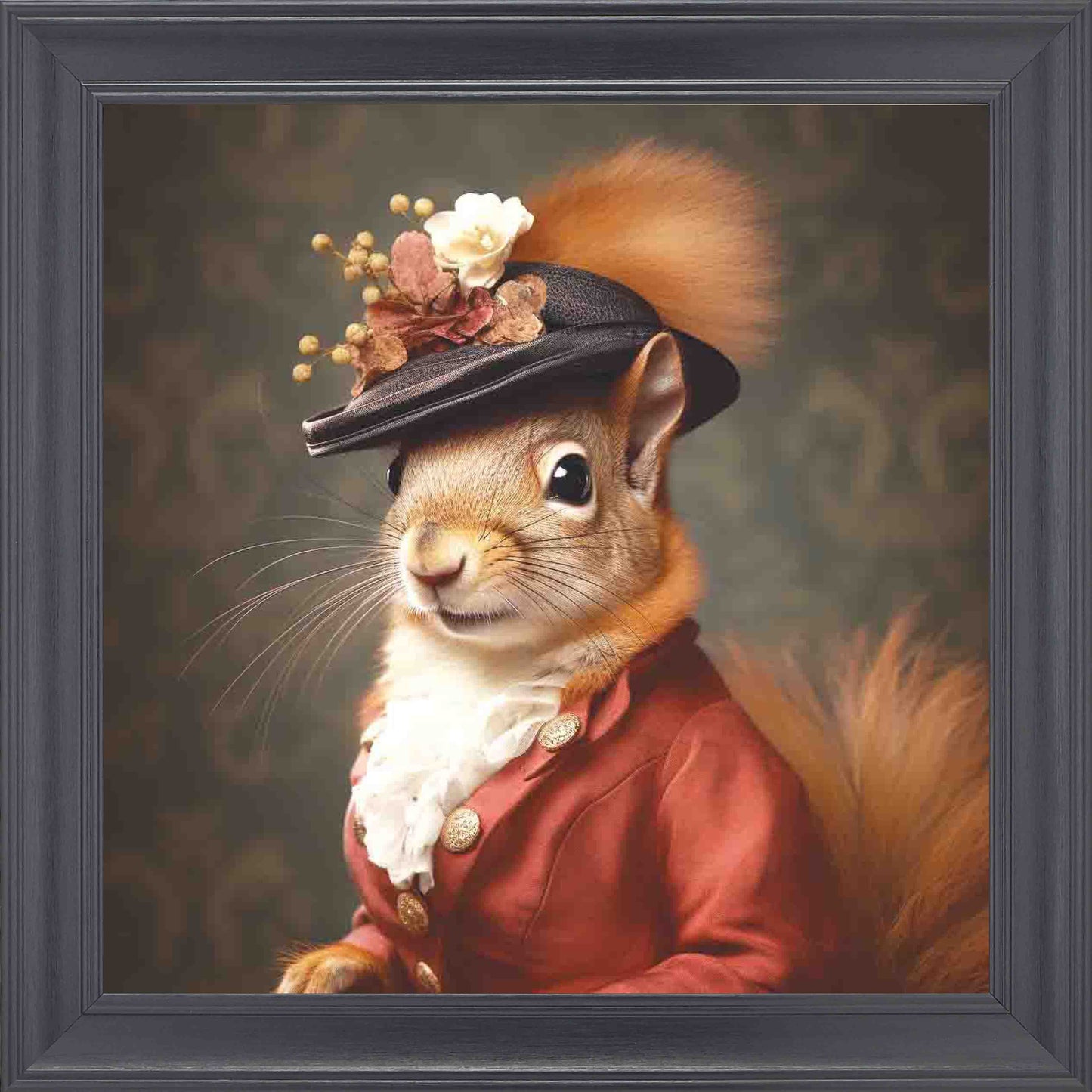 Dressed Up Red Squirrel Female Framed Wall Art - Black