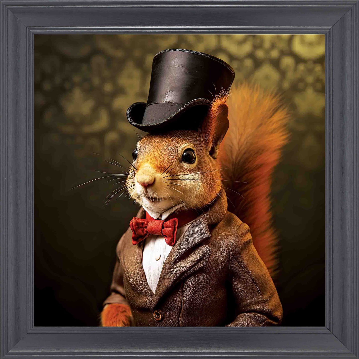 Dressed Up Red Squirrel Male Framed Wall Art - Black