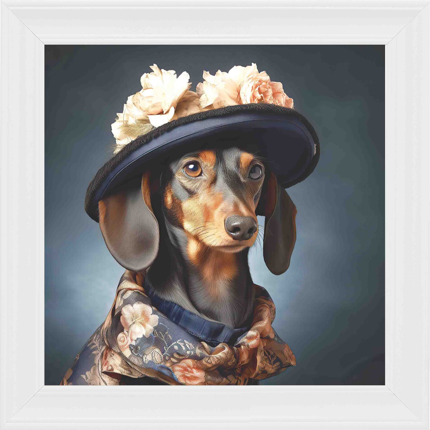Dressed Up Sausage Female Framed Wall Art - White