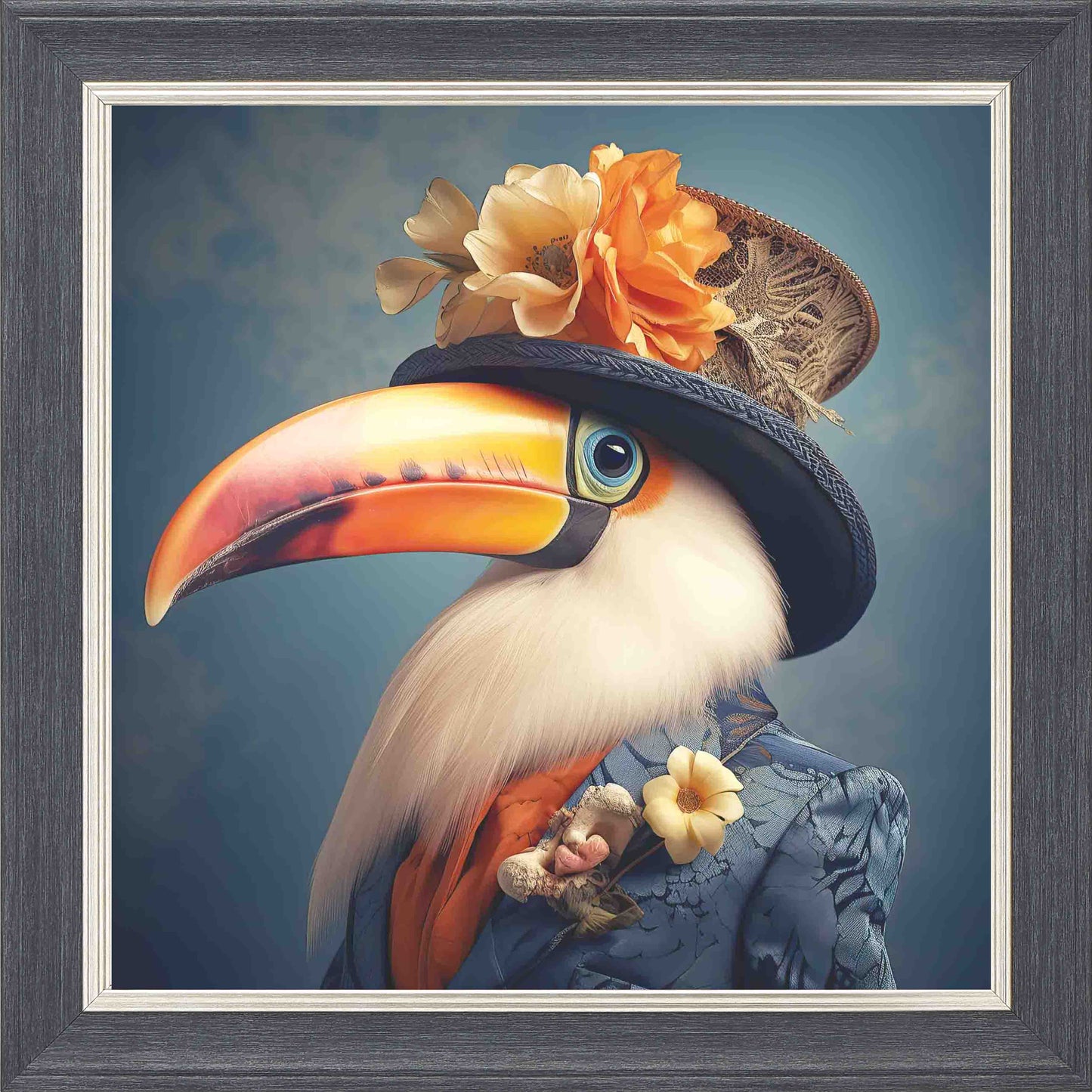 Dressed Up Toucan Female 2 Framed Wall Art - Grey with Silver Trim