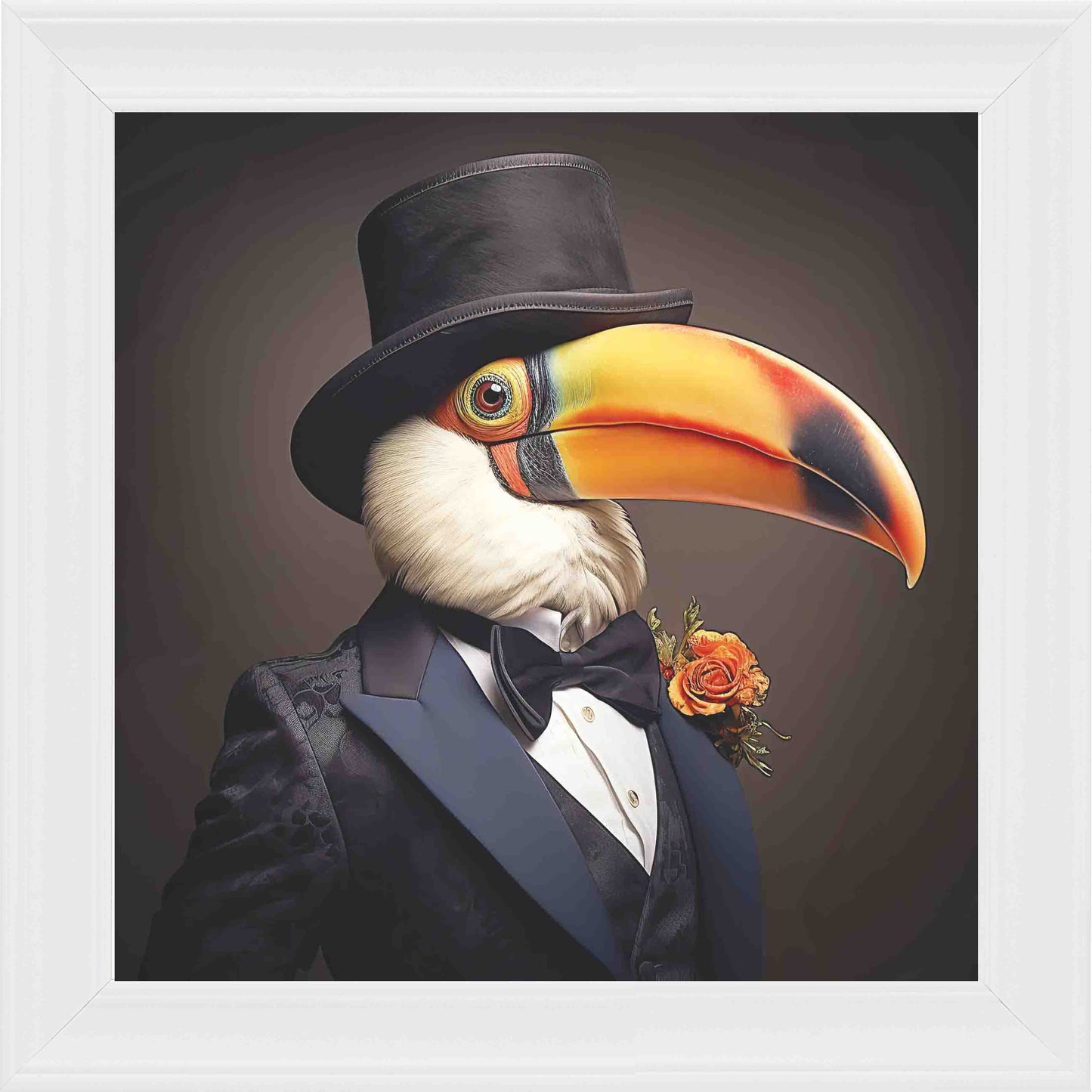 Dressed Up Toucan Male Framed Wall Art - White