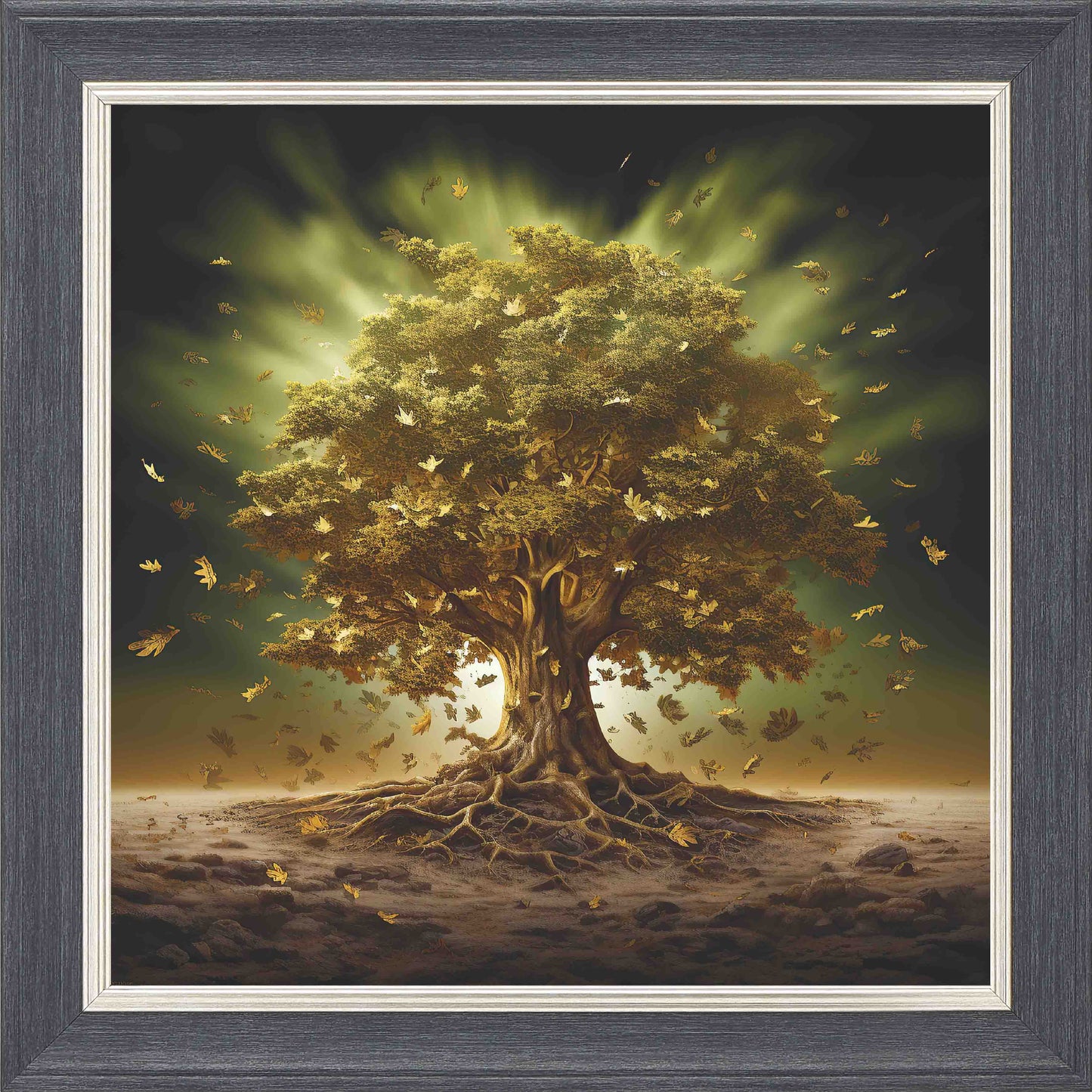 Emerald And Oak Framed Wall Art - Grey with Silver Trim