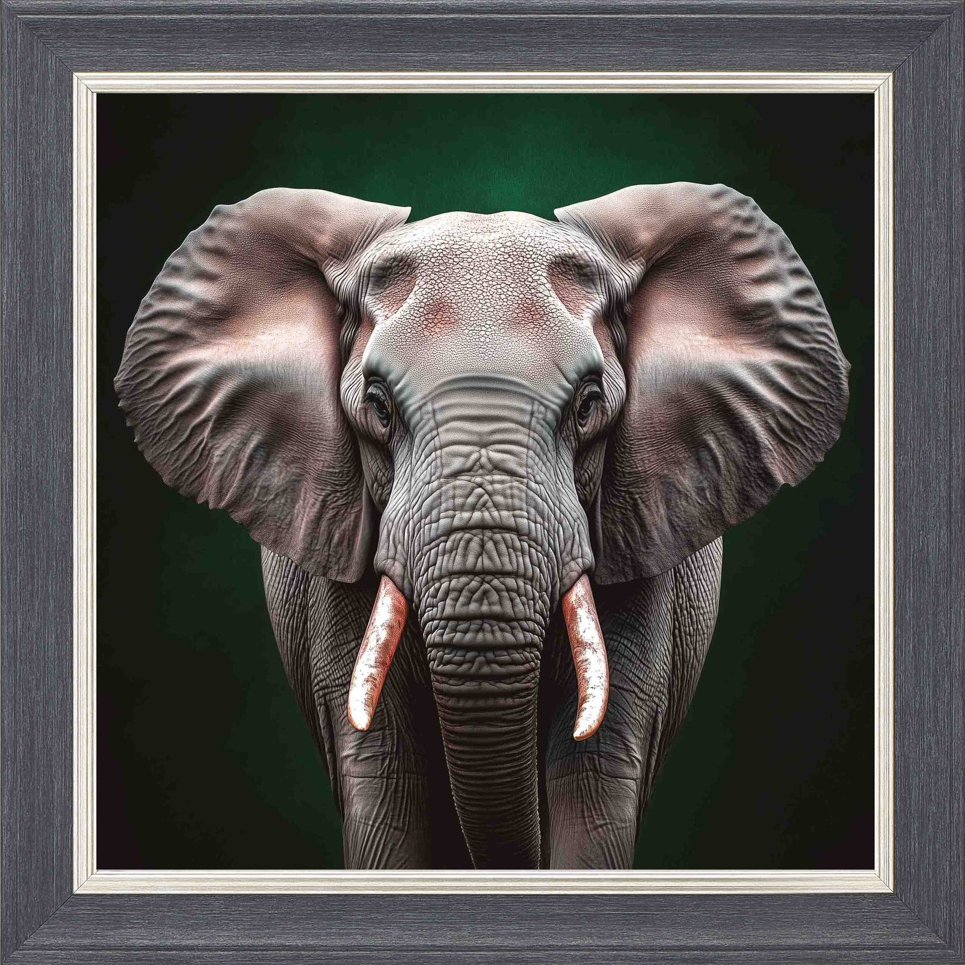 Emerald Elephant Framed Wall Art - Grey with Silver Trim