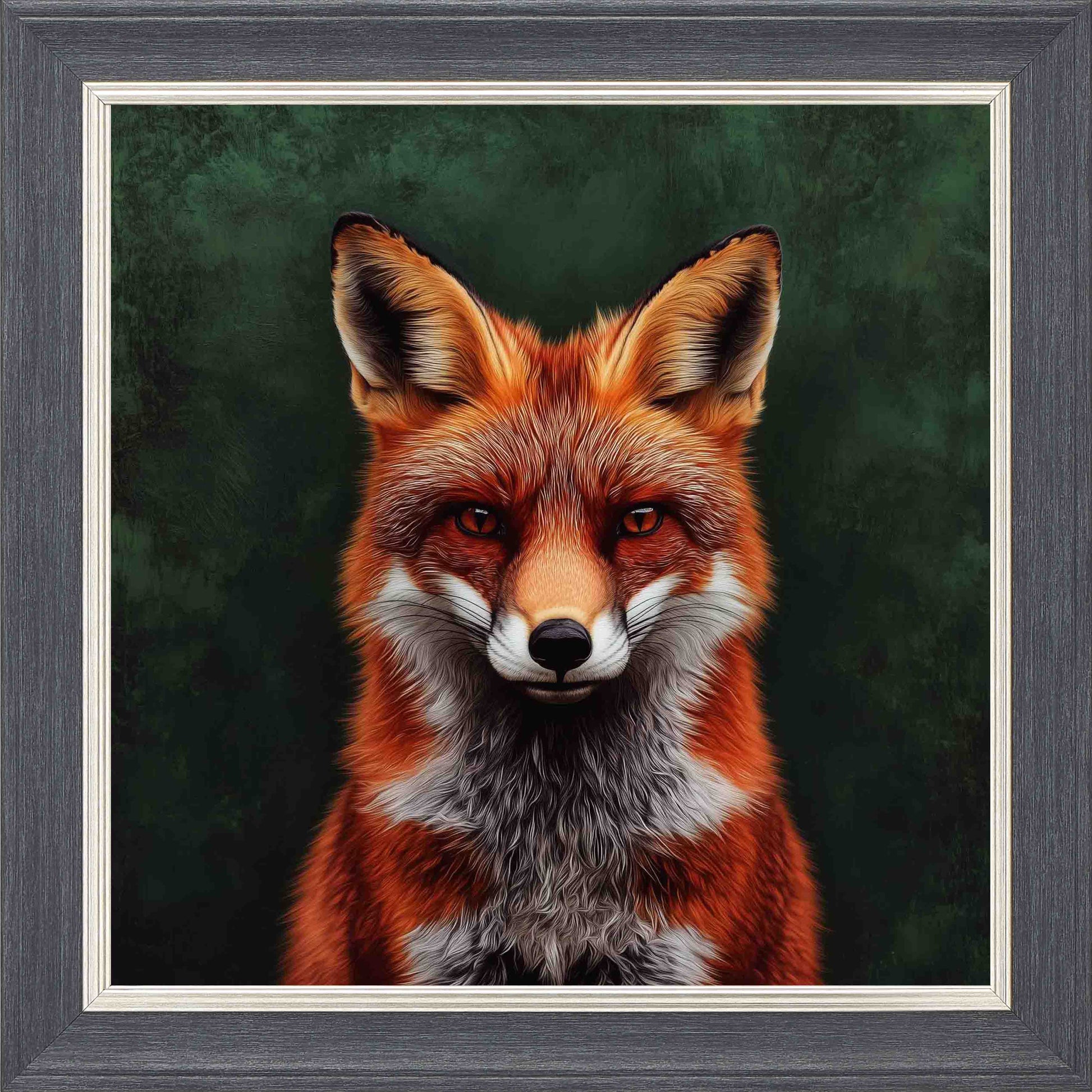 Emerald Fox Framed Wall Art - Grey with Silver Trim