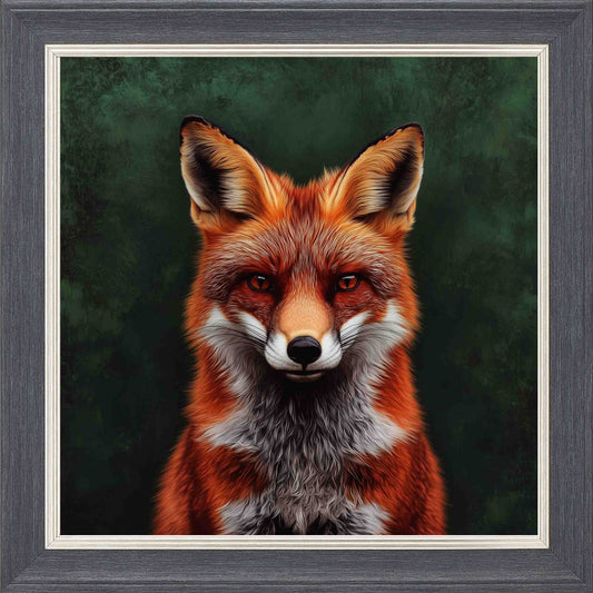 Emerald Fox Framed Wall Art - Grey with Silver Trim