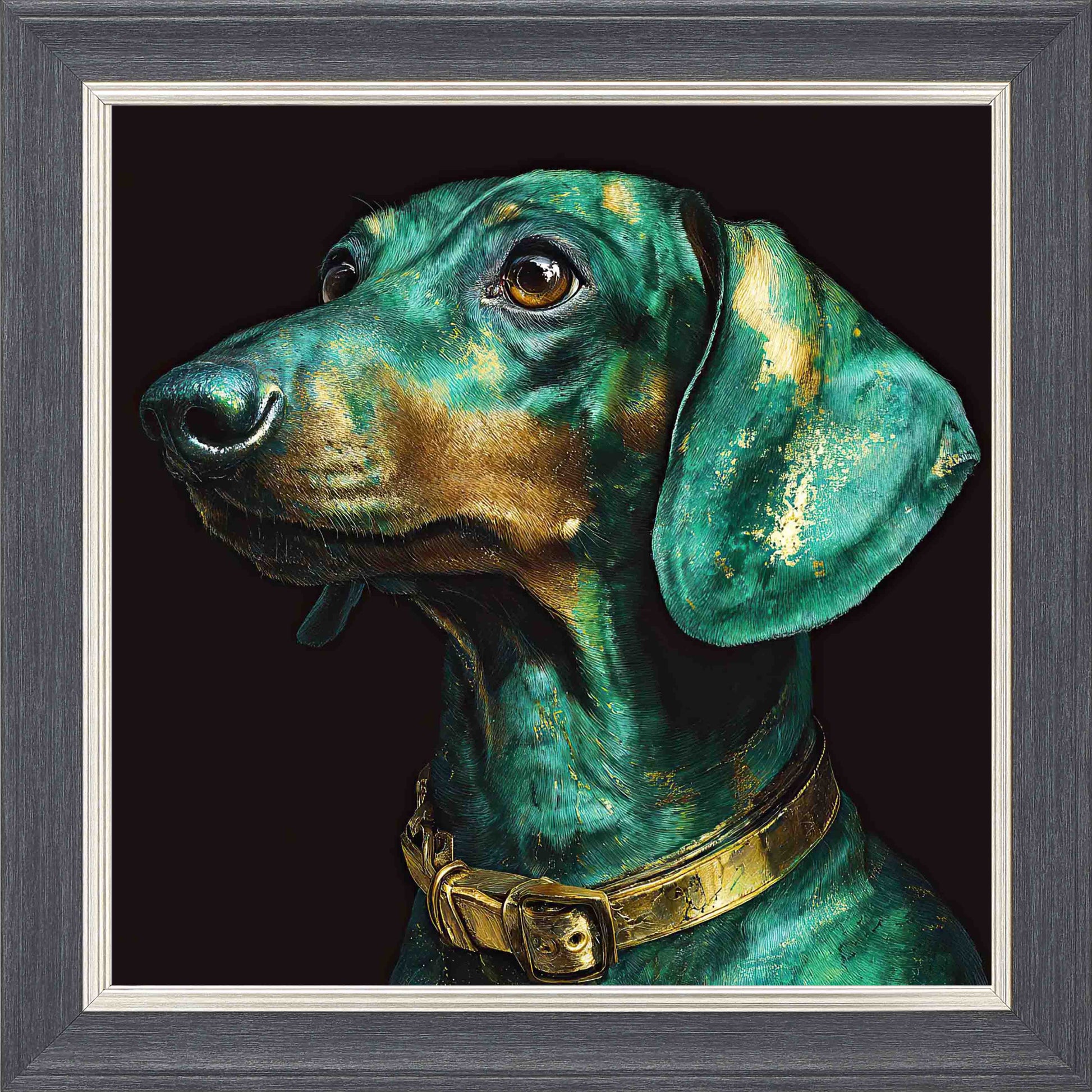 Emerald Sausage Framed Wall Art - Grey with Silver Trim