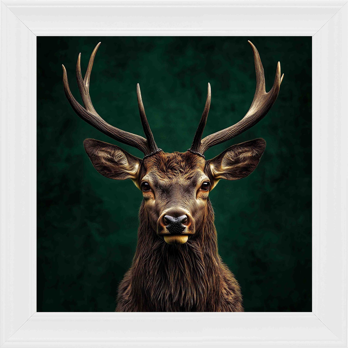 Emerald Stag Framed Wall Art - White