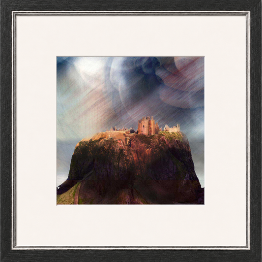 Dunnottar Castle by Esther Cohen Framed Wall Art - Framed Medium Overall Size 47cm x 47cm - Grey with Silver trim