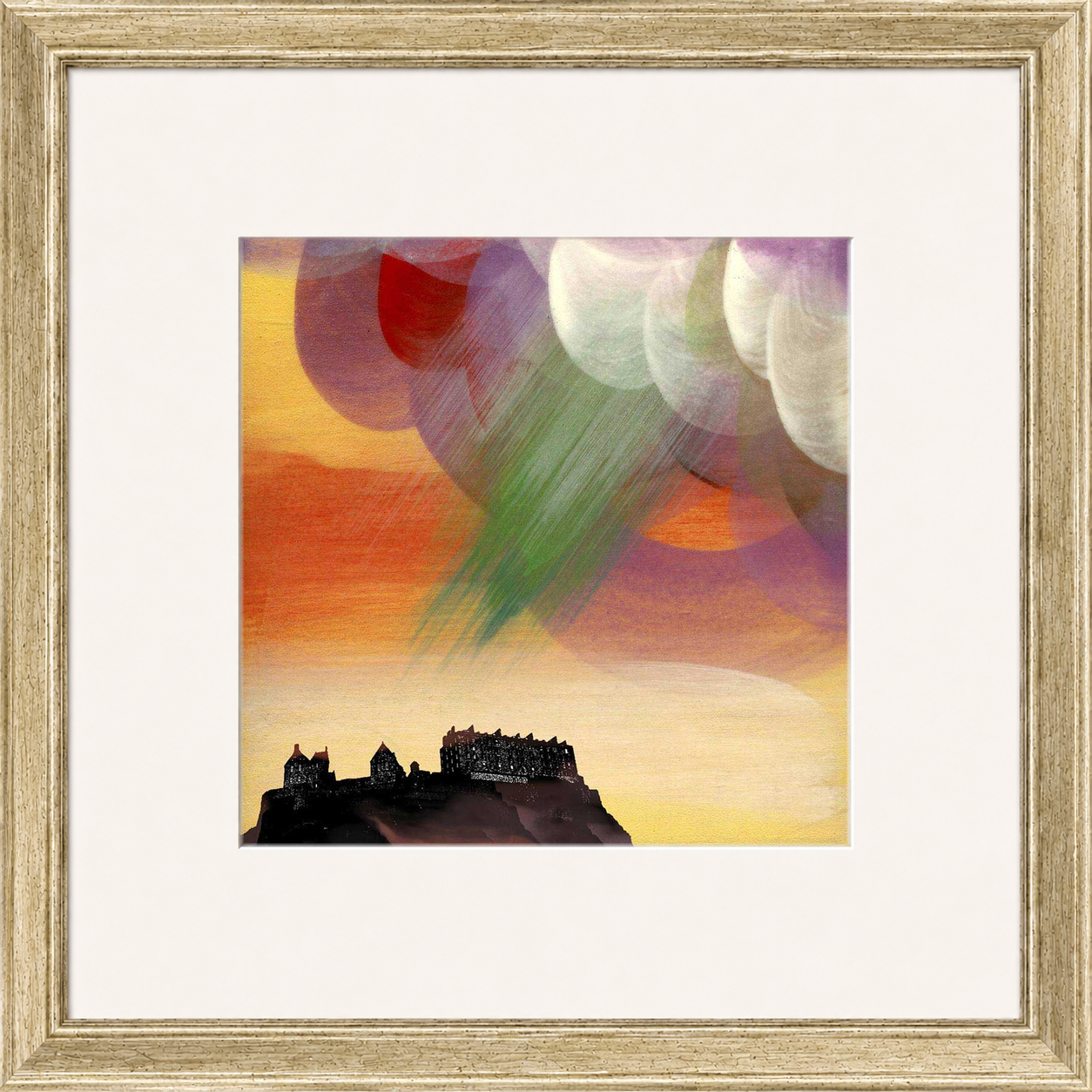Edinburgh Castle by Esther Cohen framed wall art print showing the Scottish landmark beneath a warm sunset sky