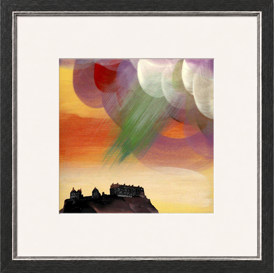 Edinburgh Castle by Esther Cohen Framed Wall Art - Framed Medium Overall Size 47cm x 47cm - Grey with Silver trim