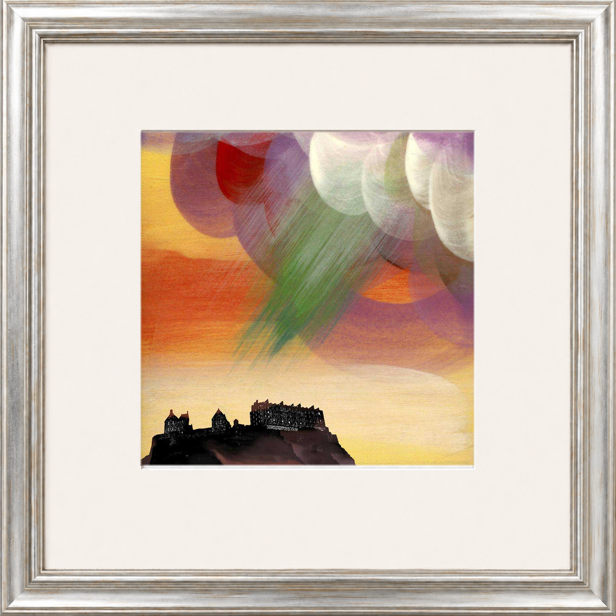 Edinburgh Castle by Esther Cohen framed wall art print showing the Scottish landmark beneath a warm sunset sky