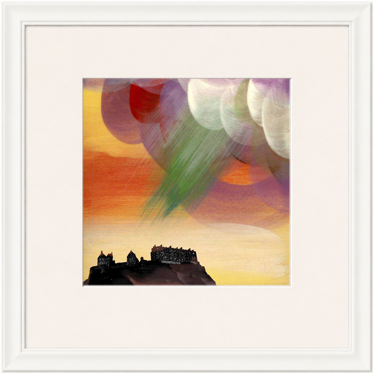 Edinburgh Castle by Esther Cohen framed wall art print showing the Scottish landmark beneath a warm sunset sky