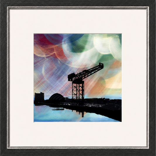 Finnieston Crane by Esther Cohen Framed Wall Art - Framed Medium Overall Size 47cm x 47cm - Grey with Silver trim