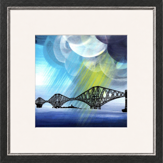 Storm Clouds over Forth Bridge by Esther Cohen Framed Wall Art - Framed Medium Overall Size 47cm x 47cm - Grey with Silver trim