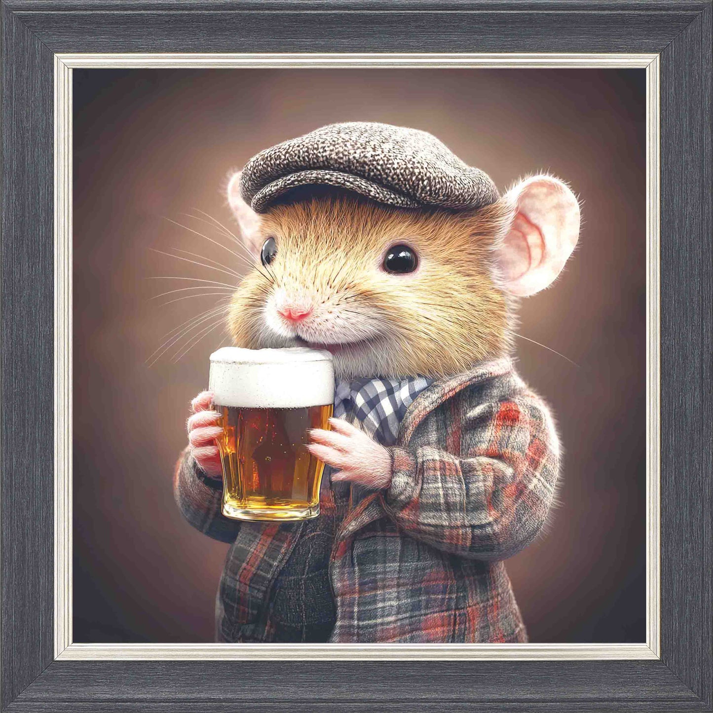 Field Mouse Real Ale Framed Wall Art - Grey with Silver Trim