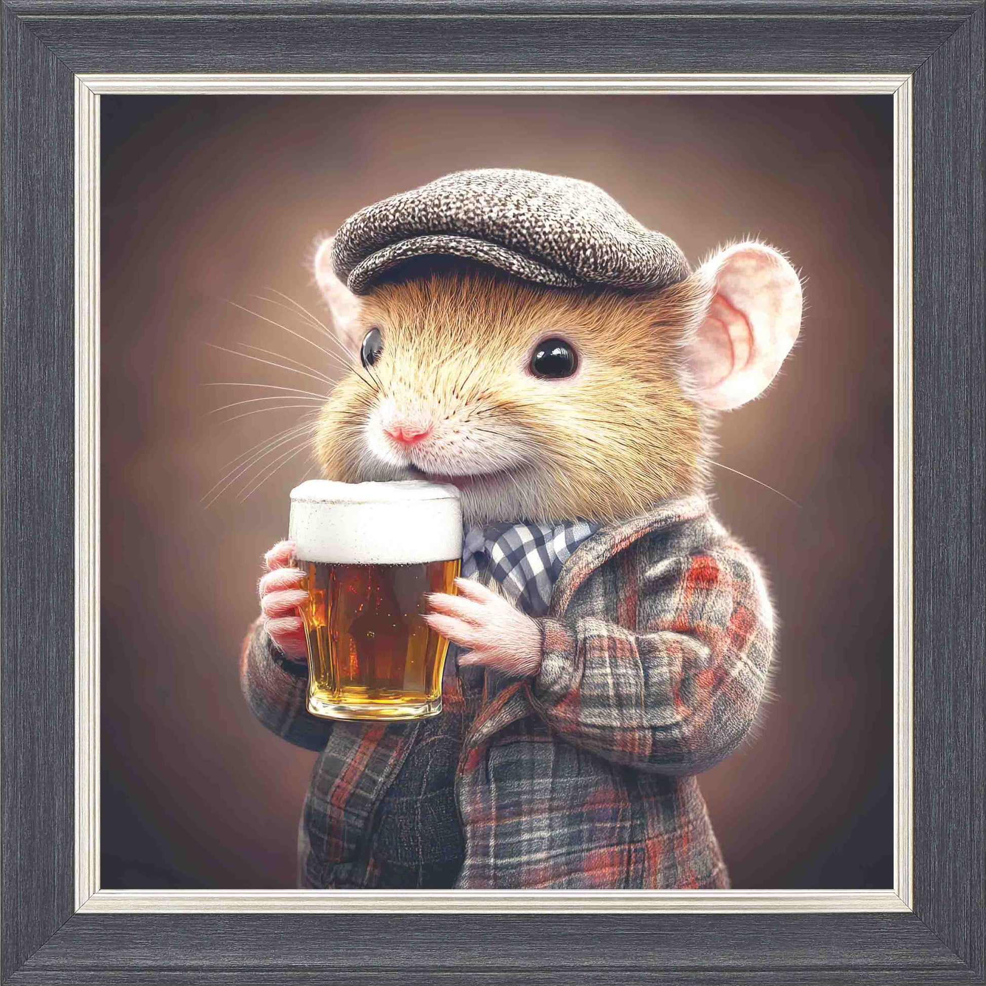 Field Mouse Real Ale Framed Wall Art - Grey with Silver Trim