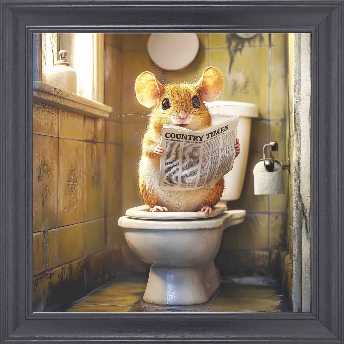 Field Mouse Toilet Framed Wall Art - Black