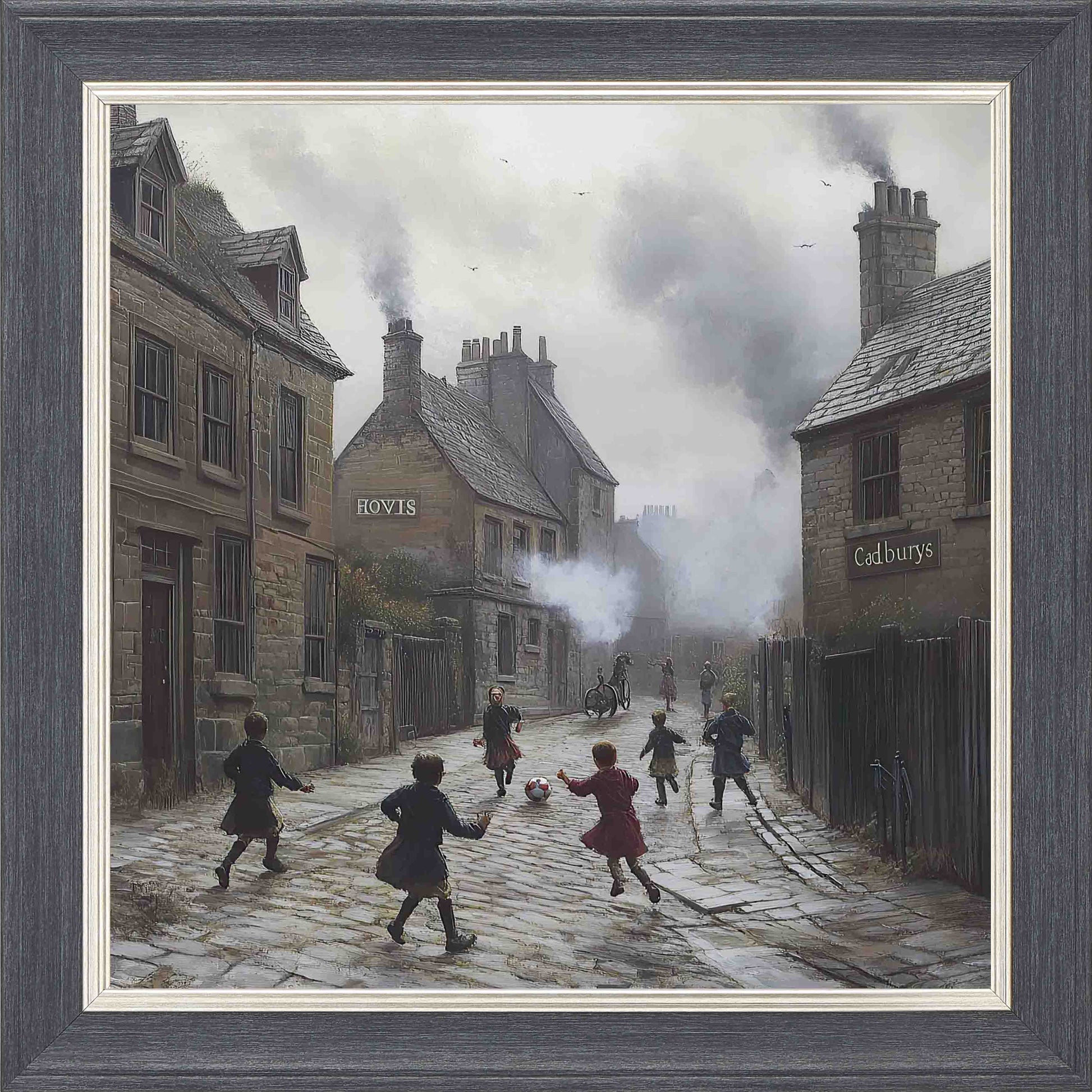 Football before dark Framed Wall Art - Grey with Silver Trim