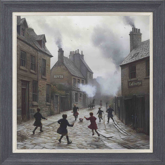 Football before dark Framed Wall Art - Grey with Silver Trim