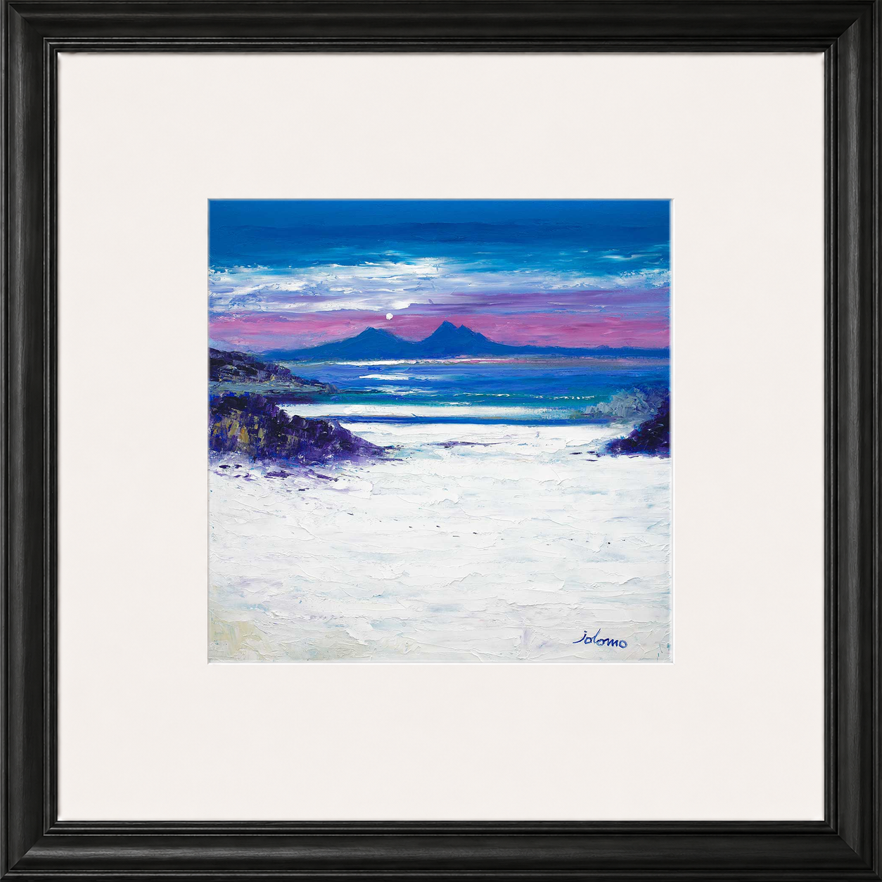 Footprints in the Sand, Portuairk Looking to Rum by Jolomo - Scottish coastal landscape artwork framed wall art print, product image 3